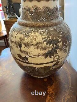 Large Antique Japanese Satsuma Vase Moriage Style Warrior Scenes Meiji Period