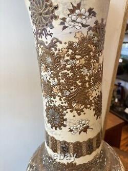 Large Antique Japanese Satsuma Vase Moriage Style Warrior Scenes Meiji Period