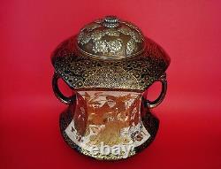 Meiji Japanese Satsuma Koro Jar with Silver Lid The seven gods of good fortune