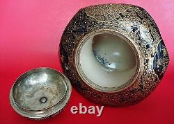 Meiji Japanese Satsuma Koro Jar with Silver Lid The seven gods of good fortune