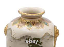 Pair Antique Satsuma Ware Pottery Vases by Hakusan Japanese Meiji c1880
