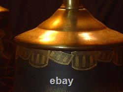 Pr Antique Hand Painted Japanese Meiji Period Black & Gold Satsuma Vase Lamps