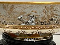 RARE Lovely Meiji Japanese Satsuma Bowl Butterfly Floral Design Signed Shizan