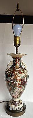 Satsuma Meiji Japanese Hand Painted Geisha Scene Porcelain Dragon Table Lamp