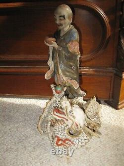 Satsuma figure lohan dragon meiji signed seal japanese