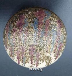Signed Rare Wisteria Japanese Satsuma Box Kogo Table Object Floral Antique Meiji