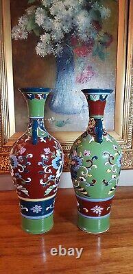 Two Antique Japanese Meiji Period Satsuma pottery Cloisonne Vases C1890-1910