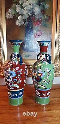 Two Antique Japanese Meiji Period Satsuma pottery Cloisonne Vases C1890-1910