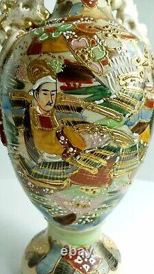 Vintage Estate Japanese Meiji Satsuma Moriage Painted Vase or Urn