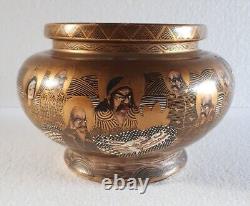 Vintage Japanese Satsuma Porcelain Gold Immortals Cachepot Vase Meiji Period