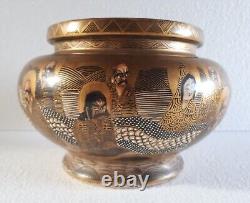 Vintage Japanese Satsuma Porcelain Gold Immortals Cachepot Vase Meiji Period